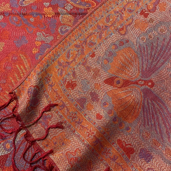 Vintage butterfly brocade pashmina shawl scarf - Picture 7 of 8
